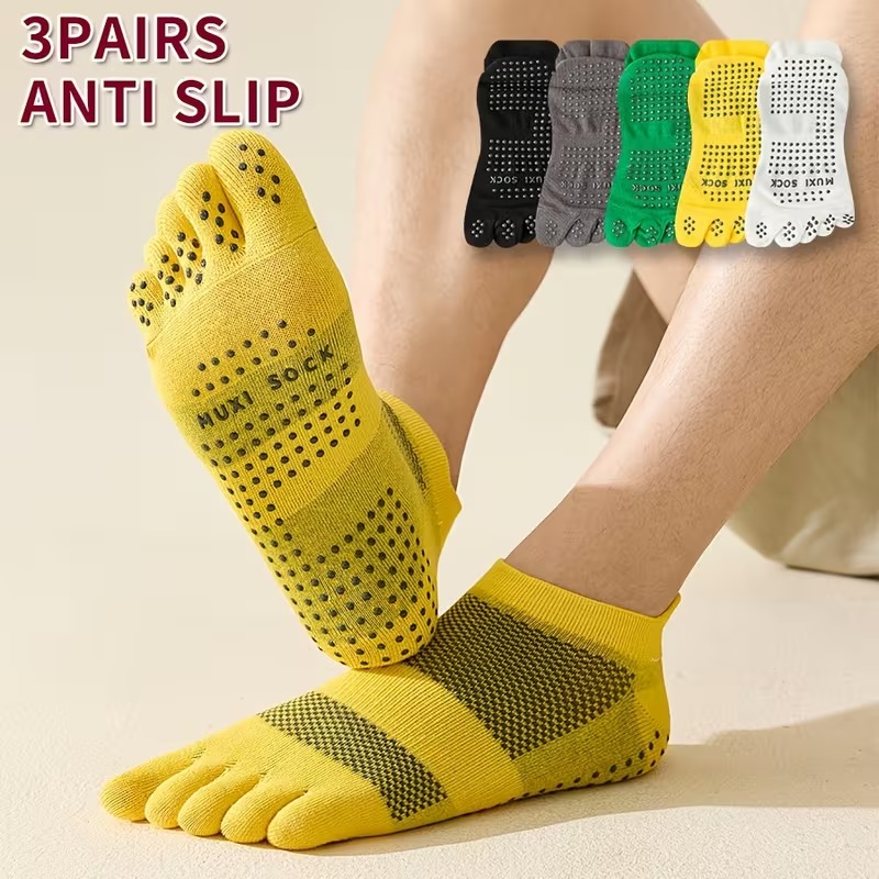 Sports Grip - Men's 3-Pair Toe Socks Anti-Slip Dotted